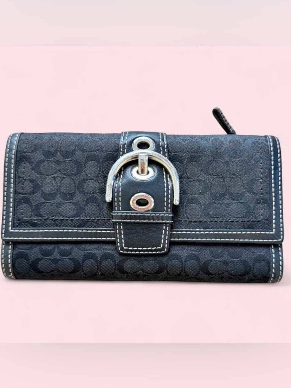 Y2K Coach Black Signature Canvas Wallet with Silver Buckle